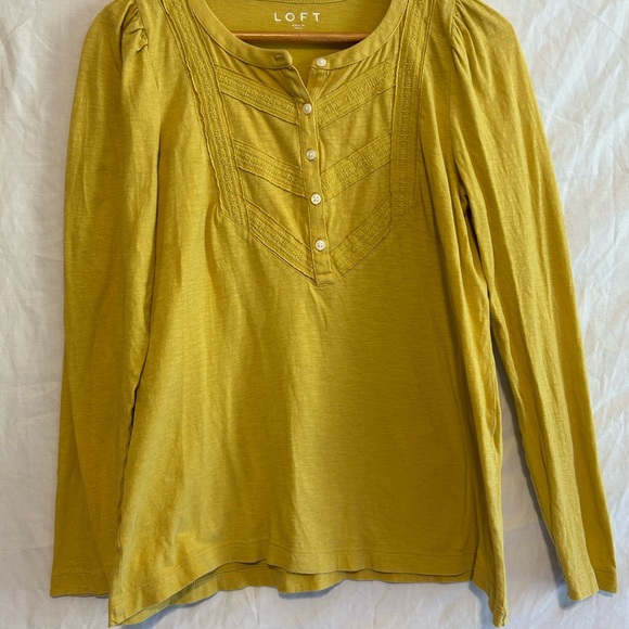 LOFT Tops - Earthy Mustard Yellow Lace Trimmed Bib Henley Top / Feminine
Boho Long Sleeve